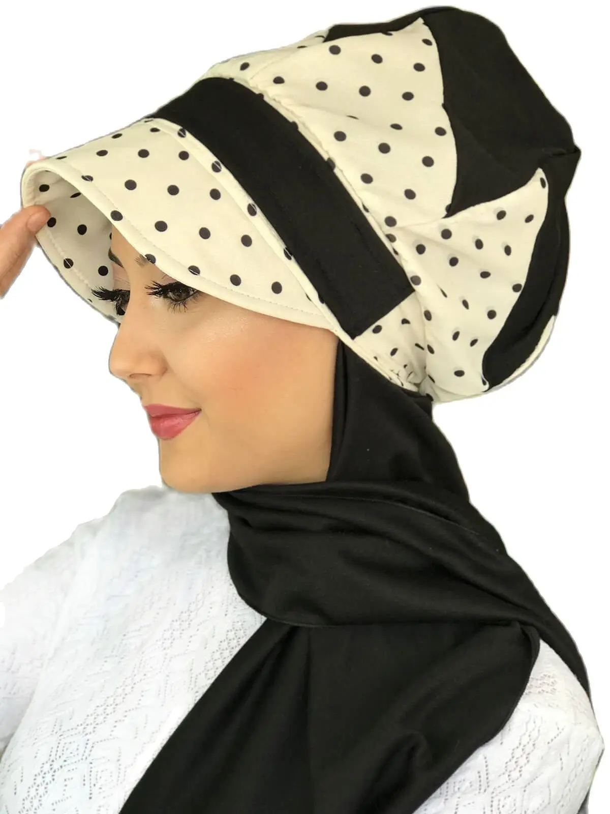 

2021 new Fashion Hijab Women Muslim Islamic Bathing Cap Turban Scarf Scarf Black Polka Dot Broken White Hat
