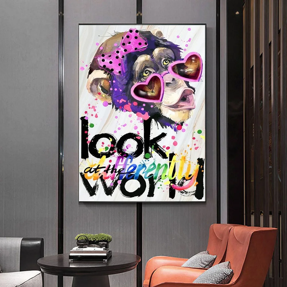 

Abstract Art Canvas Print Lovely Animal Graffiti Art Monkeys Canvas Painting Poster Wall Picture for Living Room Wall Home Decor