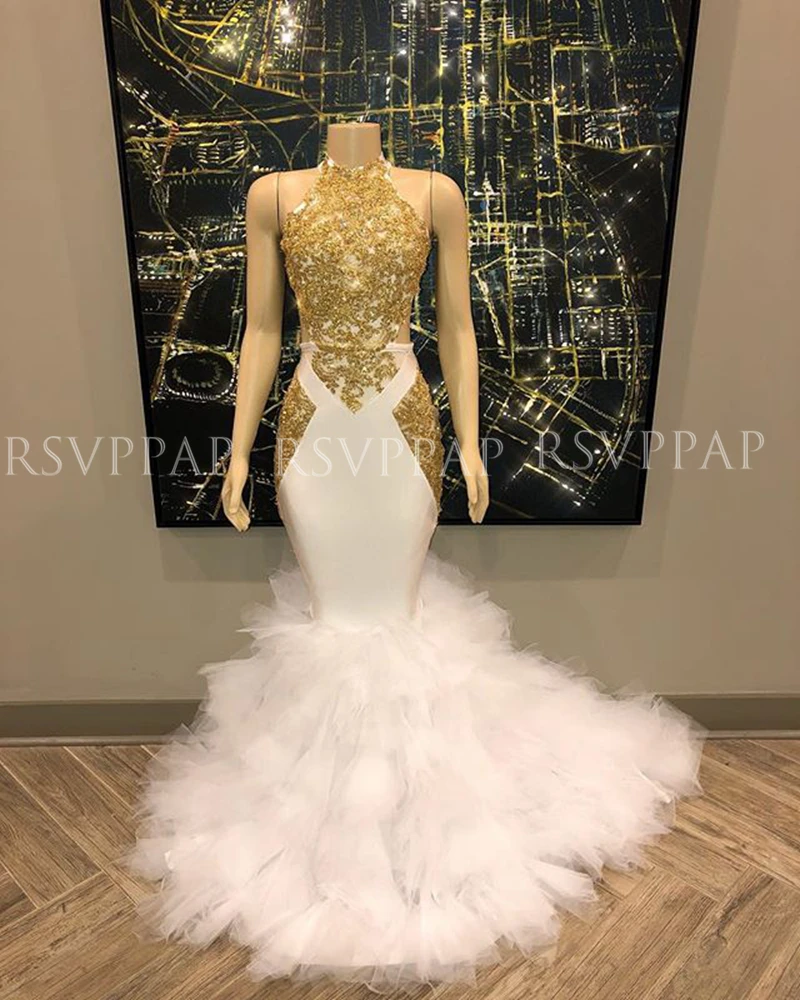 Длинные платья для выпускного вечера 2021 с высоким воротом без рукавов бисерной