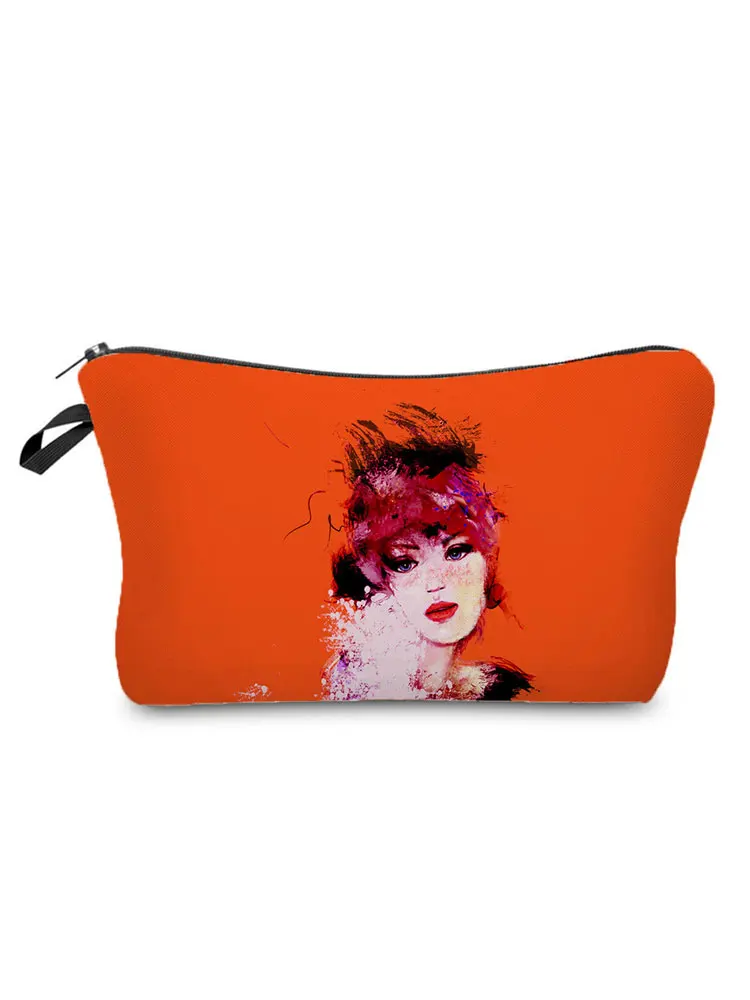 

Bright Colors Girl Printed Cosmetics Organizer Bag Women's Makeup Bag Orange Storage Bag Travel Toiletry Bags Child Pencil Case