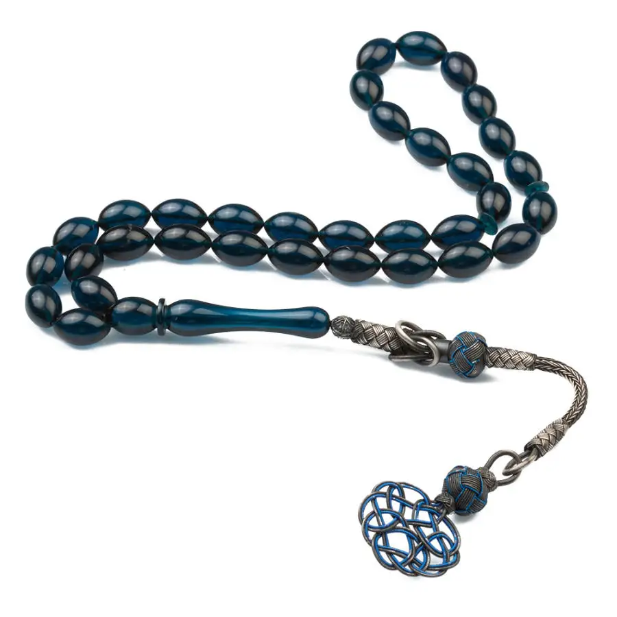 

Голубой бисерный Янтарный розам (Tasbih) с серебряной кисточкой 1000k, модная Турецкая Высококачественная ручная работа