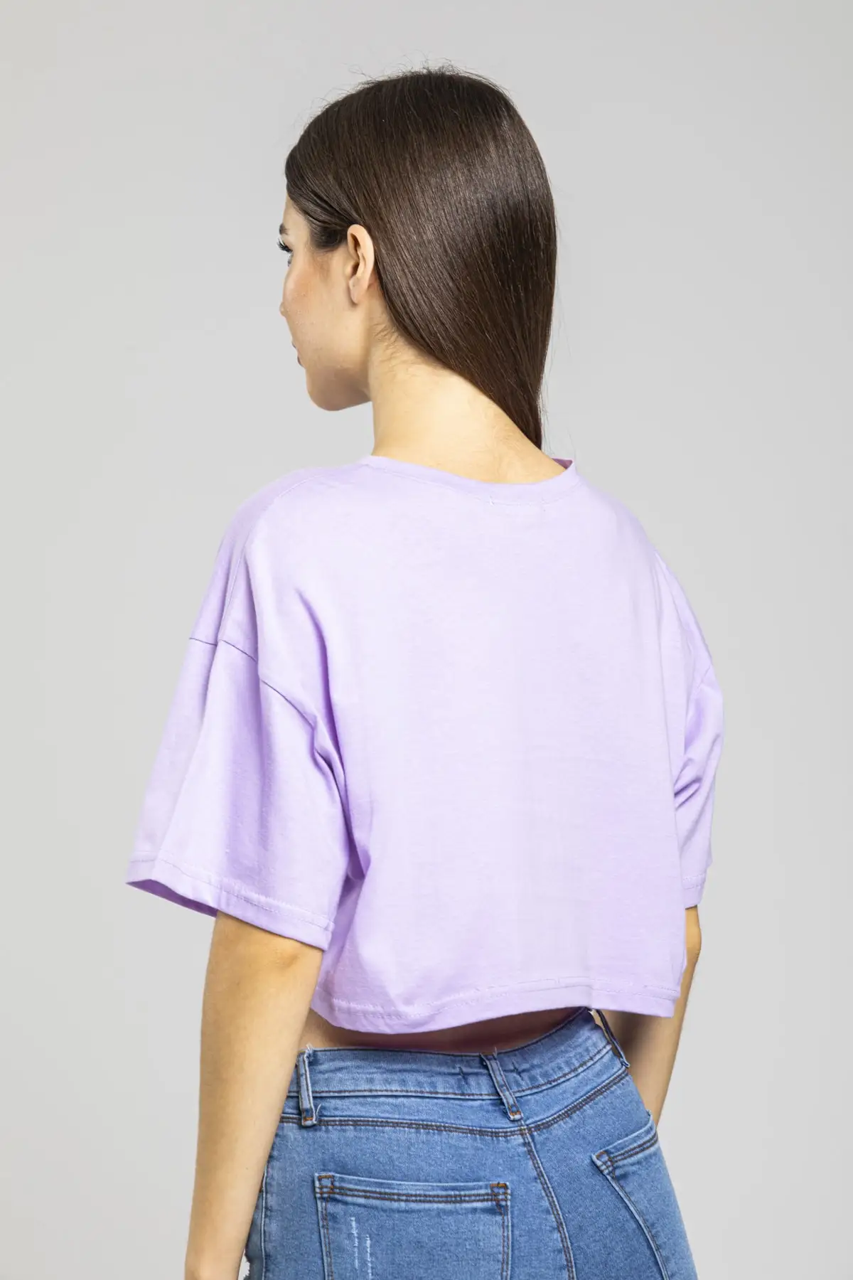 

Lilac 100% Cotton Crew Neck Oversize Crop T-shirt zara woman 2020 bts anime kawaii harajuku