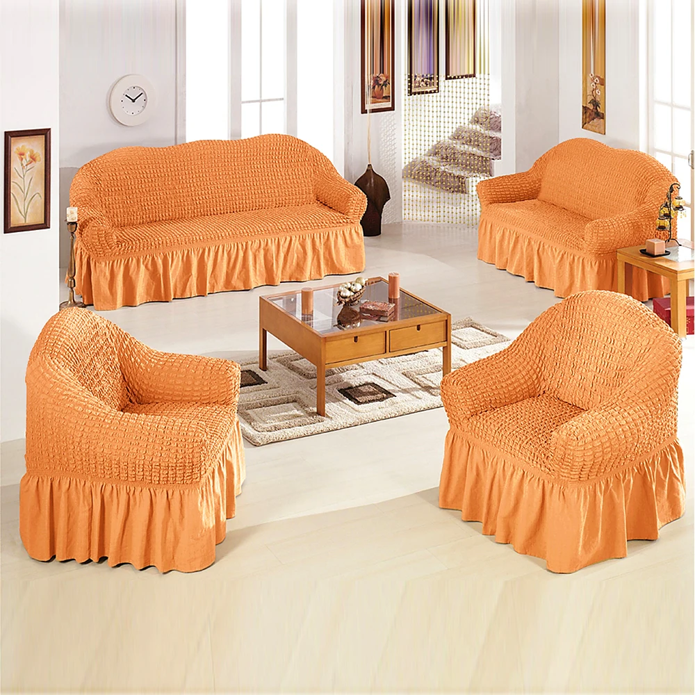 

1/2/3/4 Seater Thick Elastic Solid Stretch Couch Slipcovers Sofa Armchair Covers Ruffled Seersucker Sofa Cover for Living Room