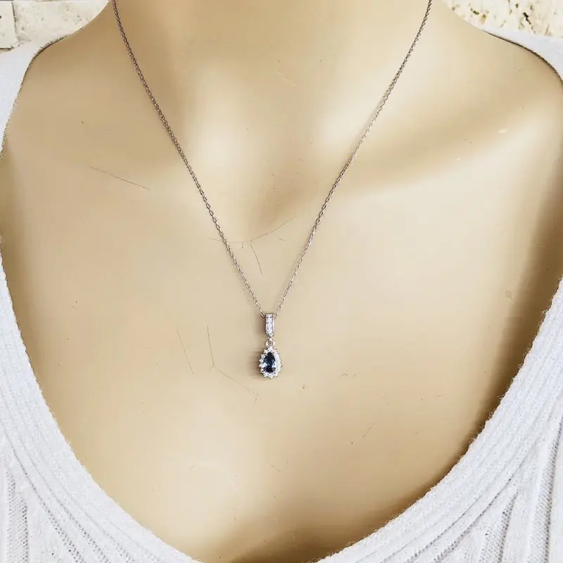 

Sapphire Stone 925 Sterling Silver Necklace Women Girls Gift Jewelry Accessories Fashion Handmade Elegant Chain