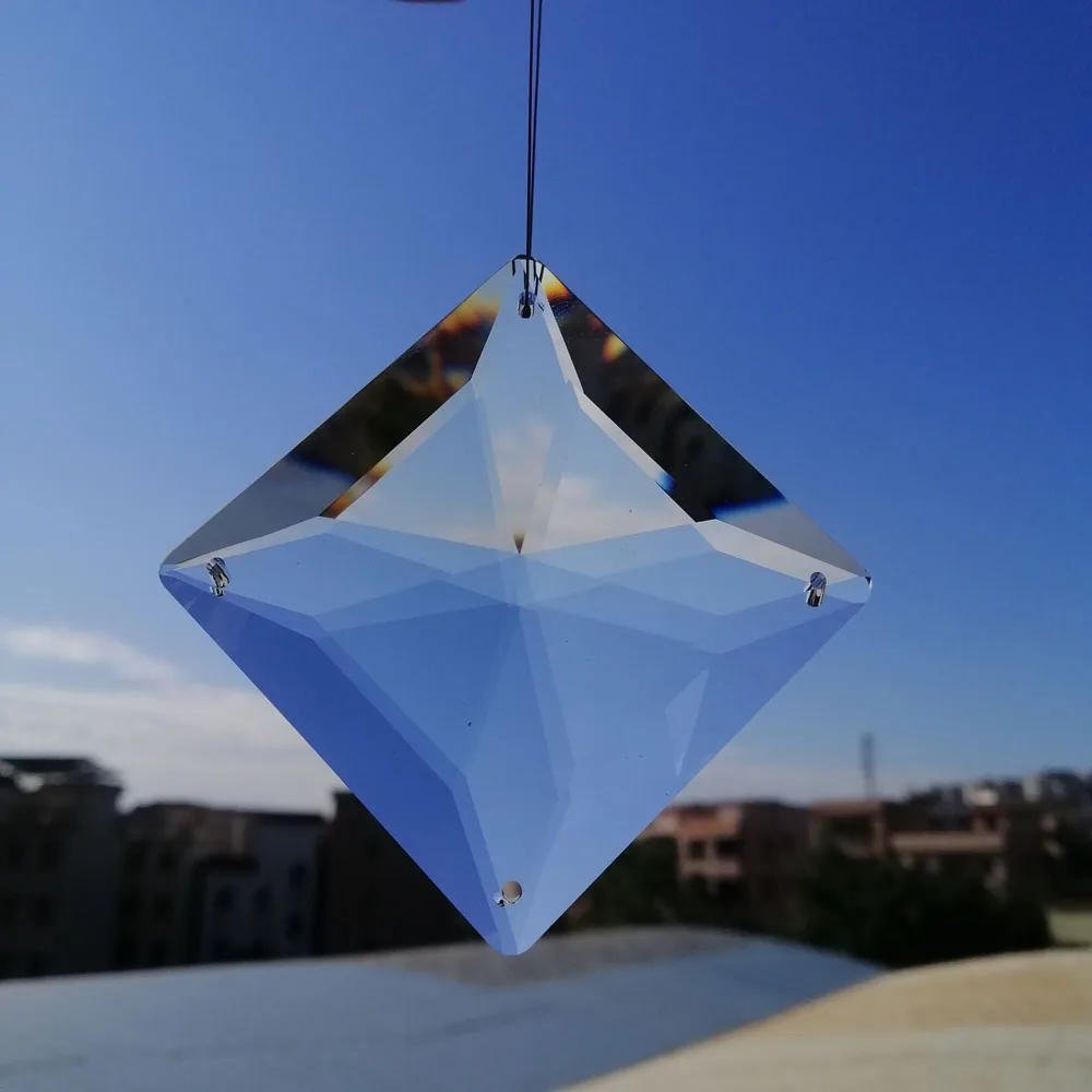 

Camal 1PCS 60mm (4 holes) K9 Faceted Square Glass Crystal Pendant Prism Bead Lamp Lighting Part Hanging Chandelier SunCatcher