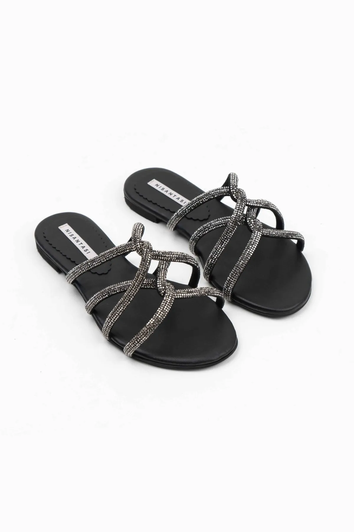 Crystal Decoration Cross Belt Design Women Slides Outdoor Beach Flat Non-slip Woman Slippers Sexy Fashion Sandals Summer Shoes