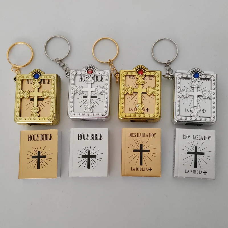 

10 Pieces Gold Silver Mini Holy Bible Keychain Cross Keychain Real Bible as Gift for Baptism Holy Communion Guests Party Favors