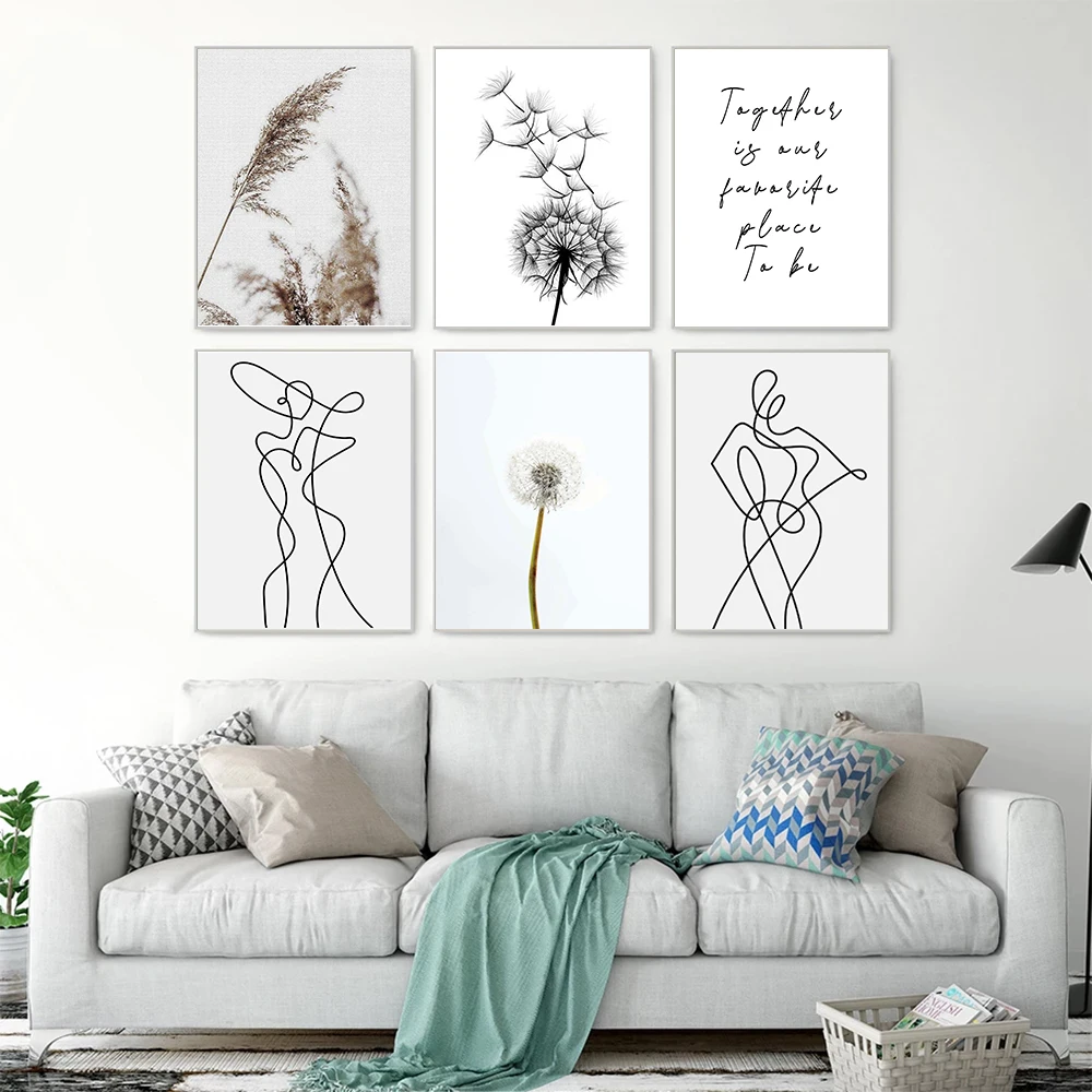 

One Line Drawing Boho Poster Minimalist Canvas Painting Abstract Art Print Dandelion Wall Picture For Living Room Home Decor