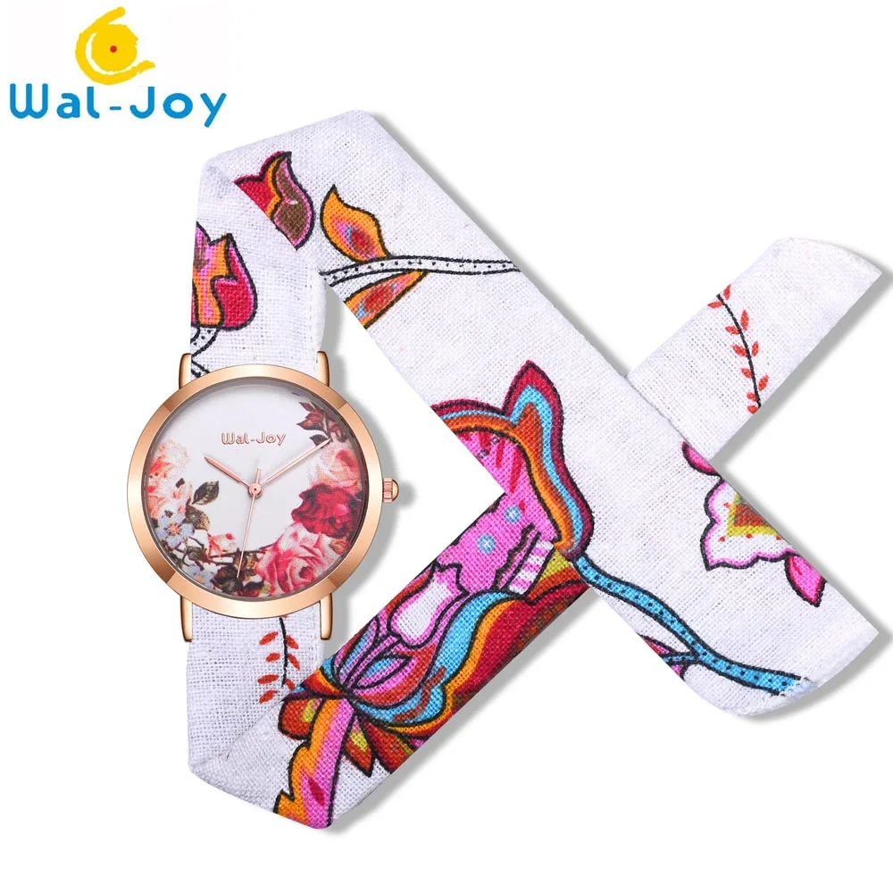 

WJ-9020 Wal-Joy новые изысканные кварцевые наручные часы с цветочным циферблатом платье богемные женские часы модный тканевый ремешок для наручн...