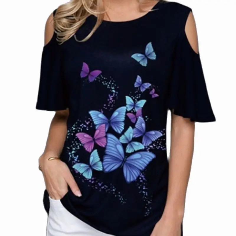 

5XL Large Size Sexy Off Shoulder Ladies T shirt 2021 New Summer Loose Female Tee Shirts Floral Print Plus Size Women Tshirt Tops