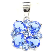 25x17mm luxury rich blue violet tanzanite white cz women daily wear silver pendant