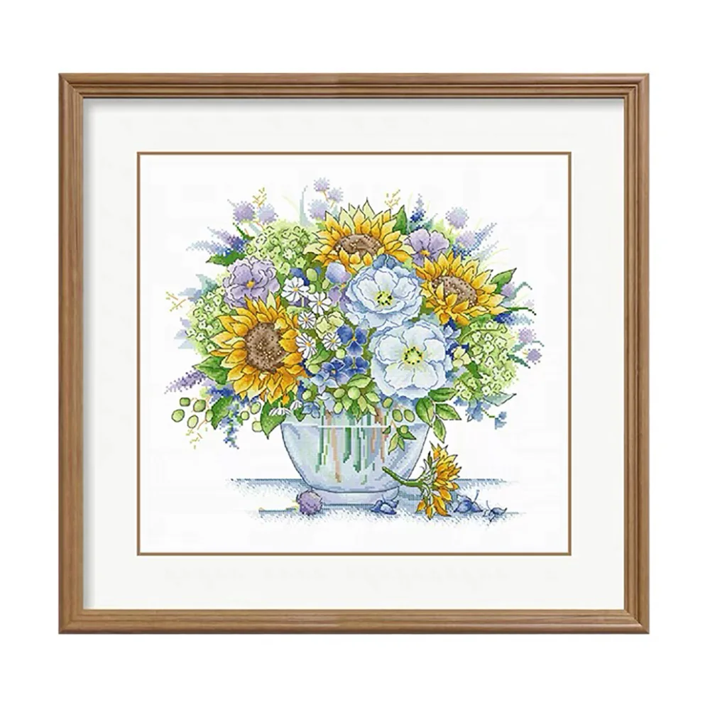 

Blooming Flower Bouquet Flying Butteries Stamped Cross Stitch Kit, 59.1" x 22.5"