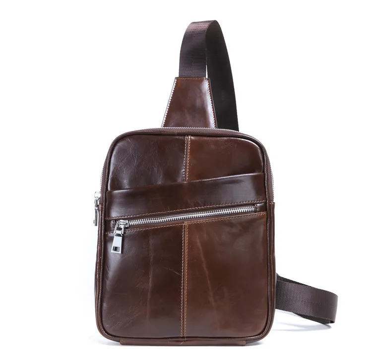

Oil Wax Cowhide Male Bag Sling Backpack Vintage Design Famous Brand Multi-Pockets New Men Genuine Leather Shoulder Chest Bag