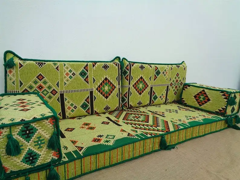 

Floor Sofa Seating Set | Arabic Sofa |Traditional Design Arabic Lounge Set | Arabic Majlis |Ottoman Couch and Rug | Arabic Jalsa
