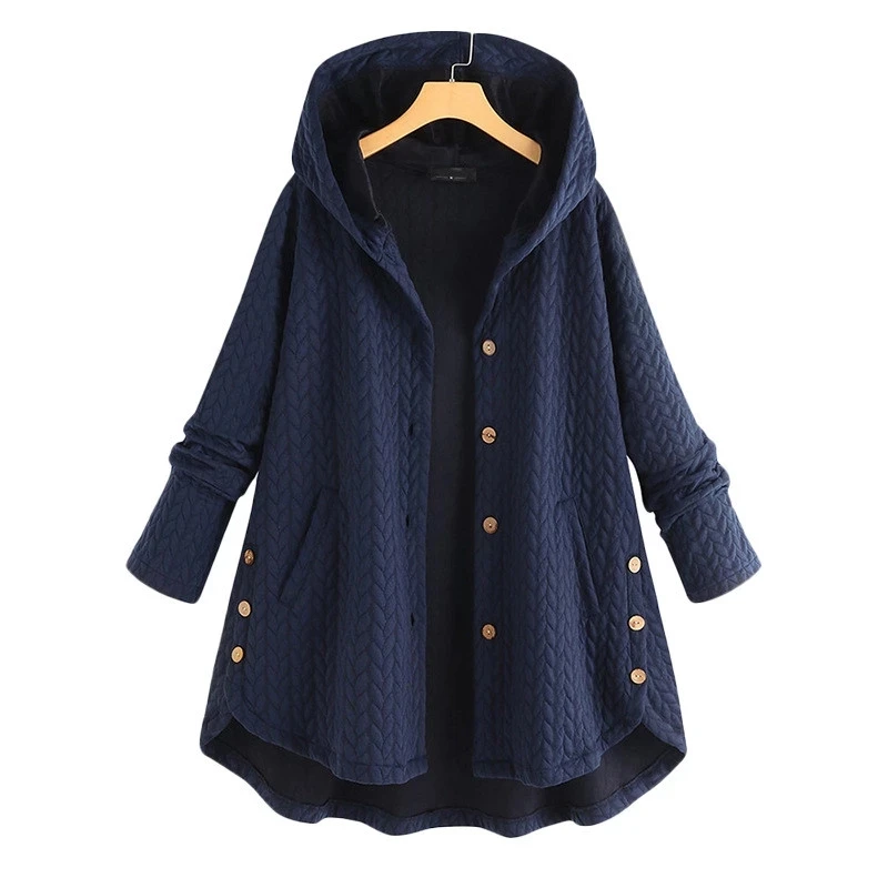 

Ladies coat spring and autumn warm thickened long-sleeved hooded sweater coat women's casual jacket