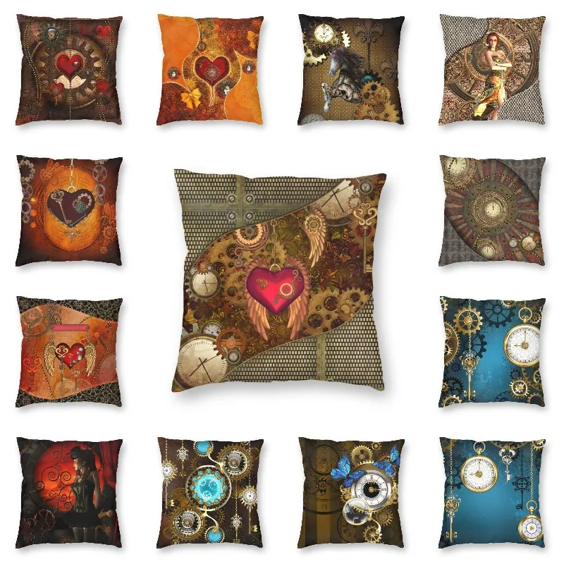 

Наволочка для подушки в стиле стимпанк 40x40, домашний декор, наволочка с принтом в виде сердца с крыльями для дивана, двухсторонняя офисная на...
