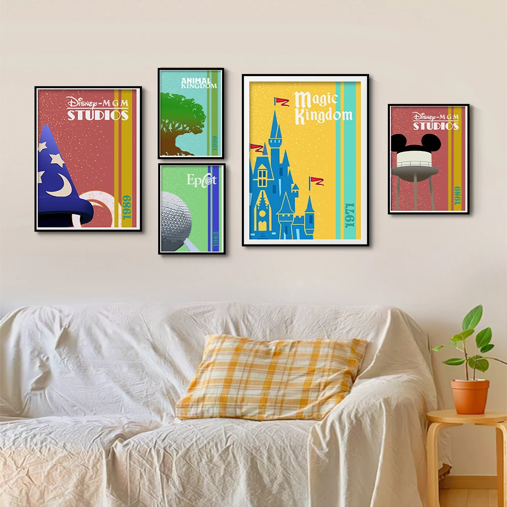 

Disney Cartoon Castle Canvas Painting Disneyland Wall Art Decor Mural Mickey Mouse Clubhouse Poster Kids Room Home Decoration