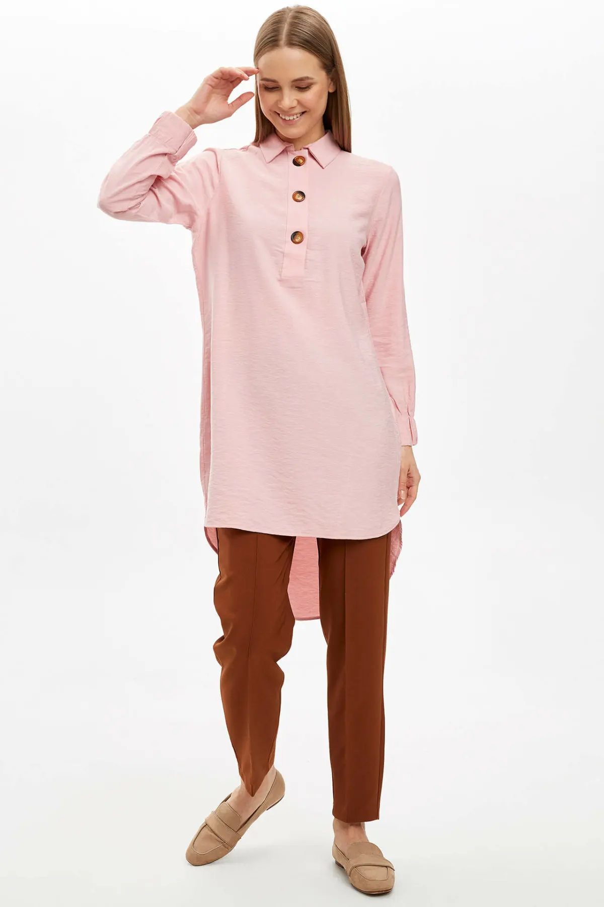 DeFacto Autumn Woman Fashion Long Shirt Ladies Lapel Pure Color Shirts Women's Elegant Tops New -L1355AZ19AU |