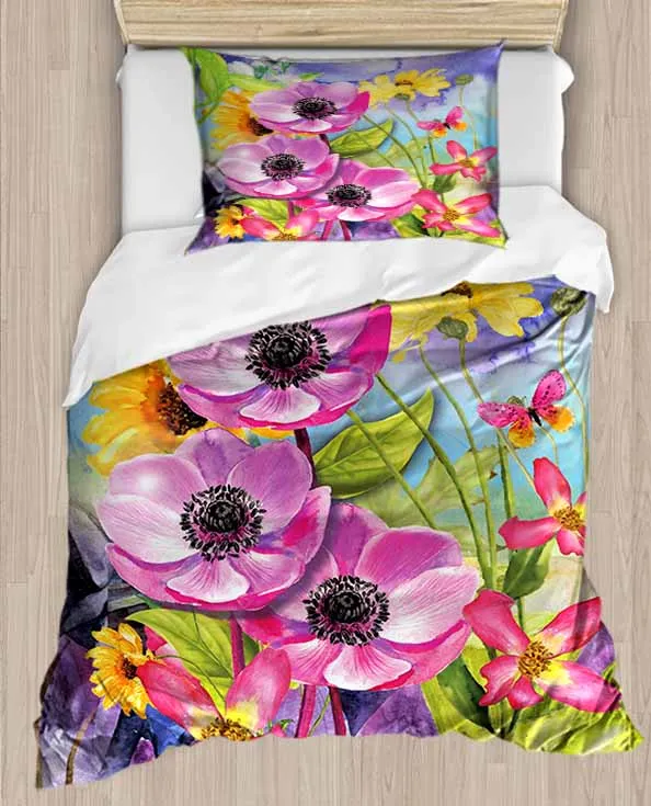 Еще цветные акварельные живопись цветы 4 шт. 3D печати хлопок сатин один