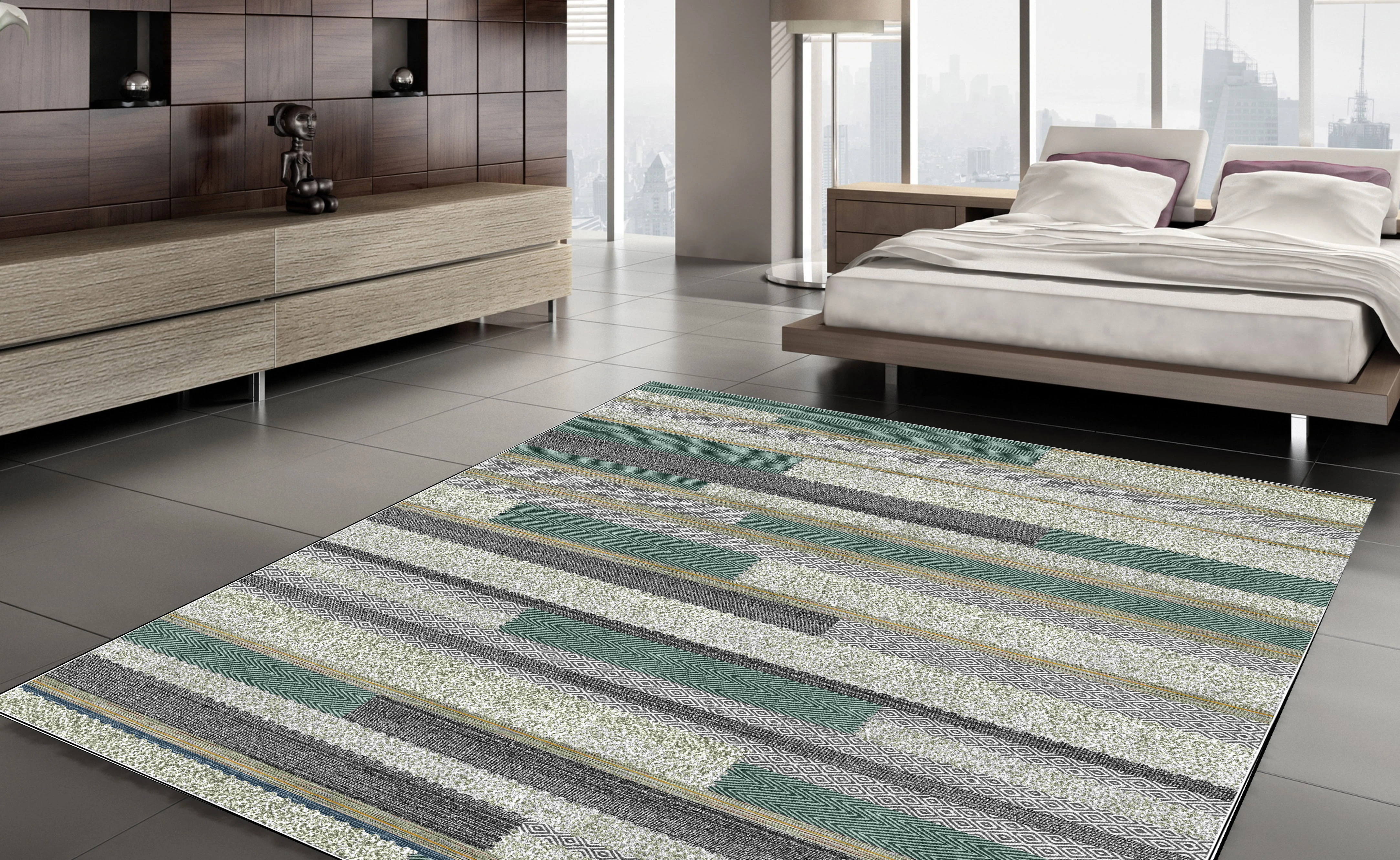 

Area Rug Fashion Carpet Green & Grey Striped Floor Soft Vintage Rugs Non-Slip Home Decor Thick Runner Durable Carpets Kilim