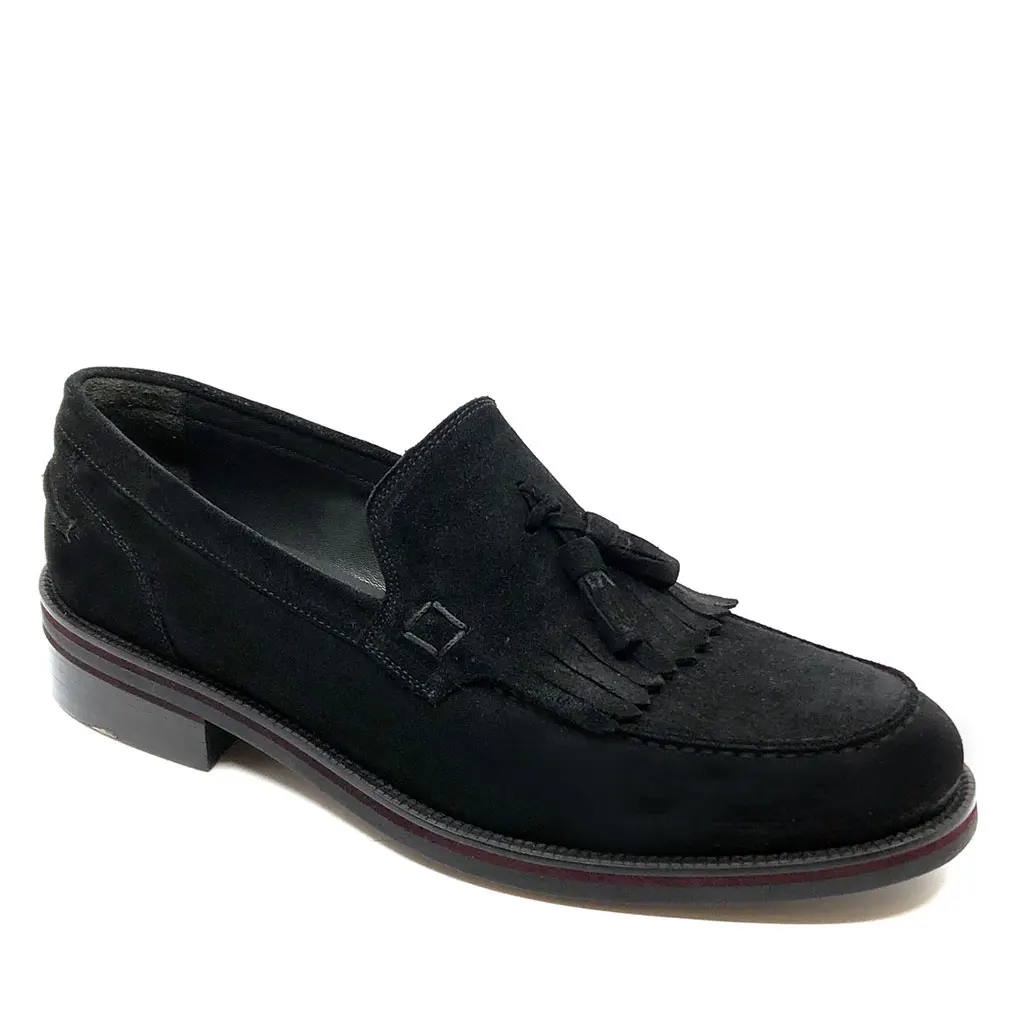 

Fosco Luxury Fashion Tassel Men's Shoes Suede Leather Black Colour