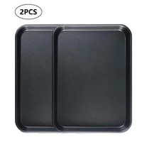 2pcs 14inch bakeware set non stick cookie sheet pan carbon steel cake pizza oven tray square plate roasting tin baking tools
