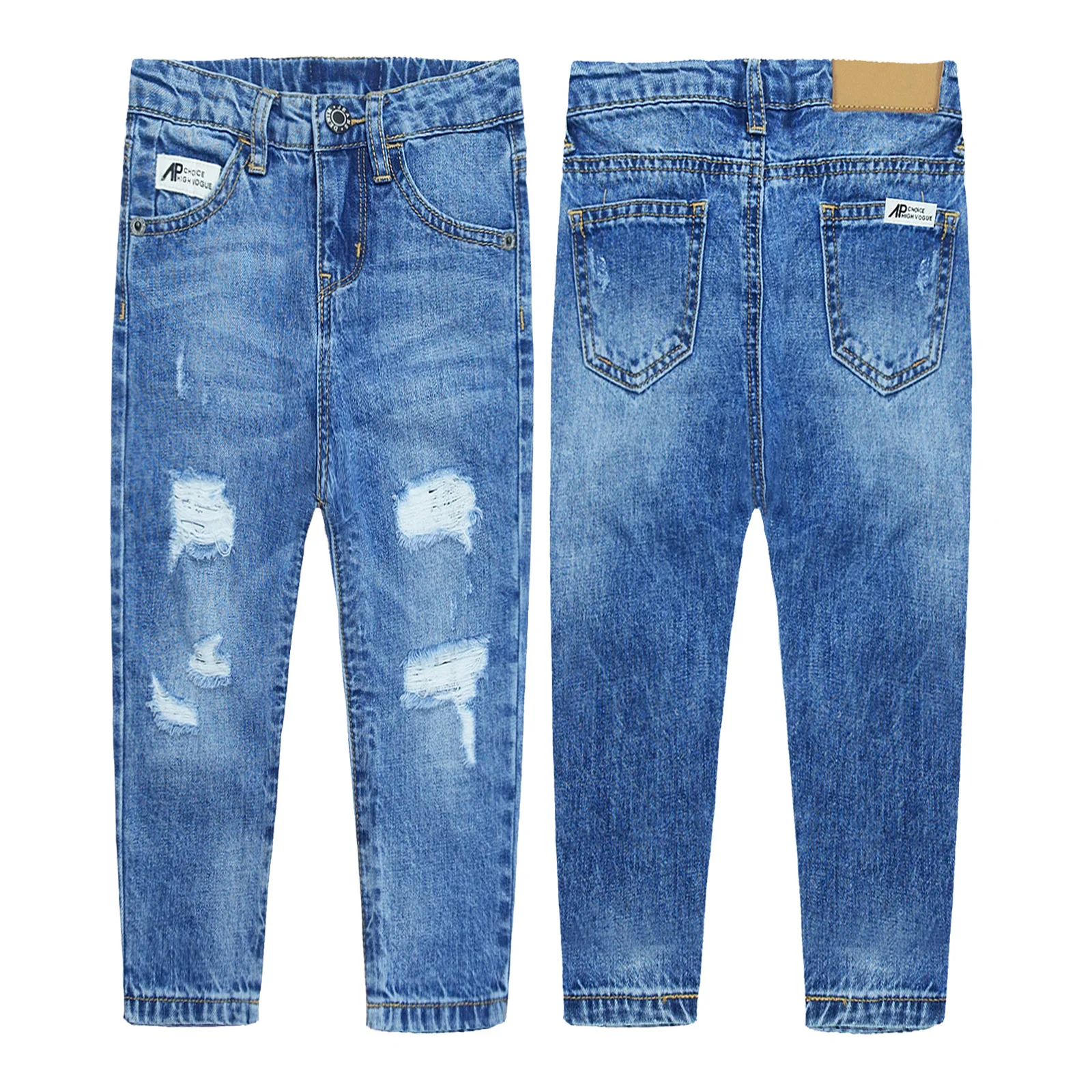 

KIDSCOOL SPACE Baby Girl Boy Denim Jeans Little Kids Elastic Band Inside Ripped Distressed Pants