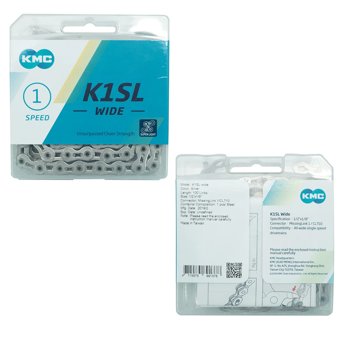 КМС Цепь K1SL WIDE 1 ск. 1/2x1/8&quotХ100 серебристая в торг.уп. | Спорт и развлечения