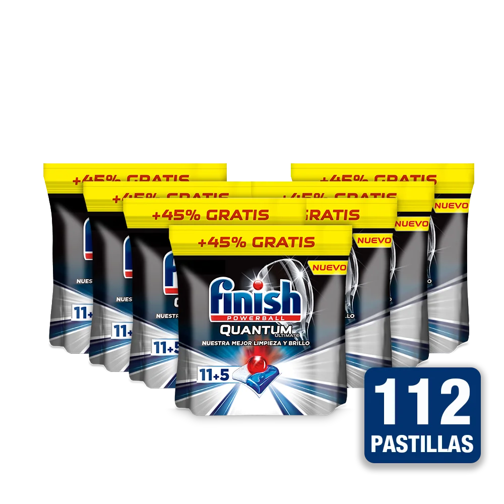Finish Quantum Ultimate- Pack 7x Finish Quantum Ultimate 11+5 Pastillas para Lavavajillas- Lavaplatos
