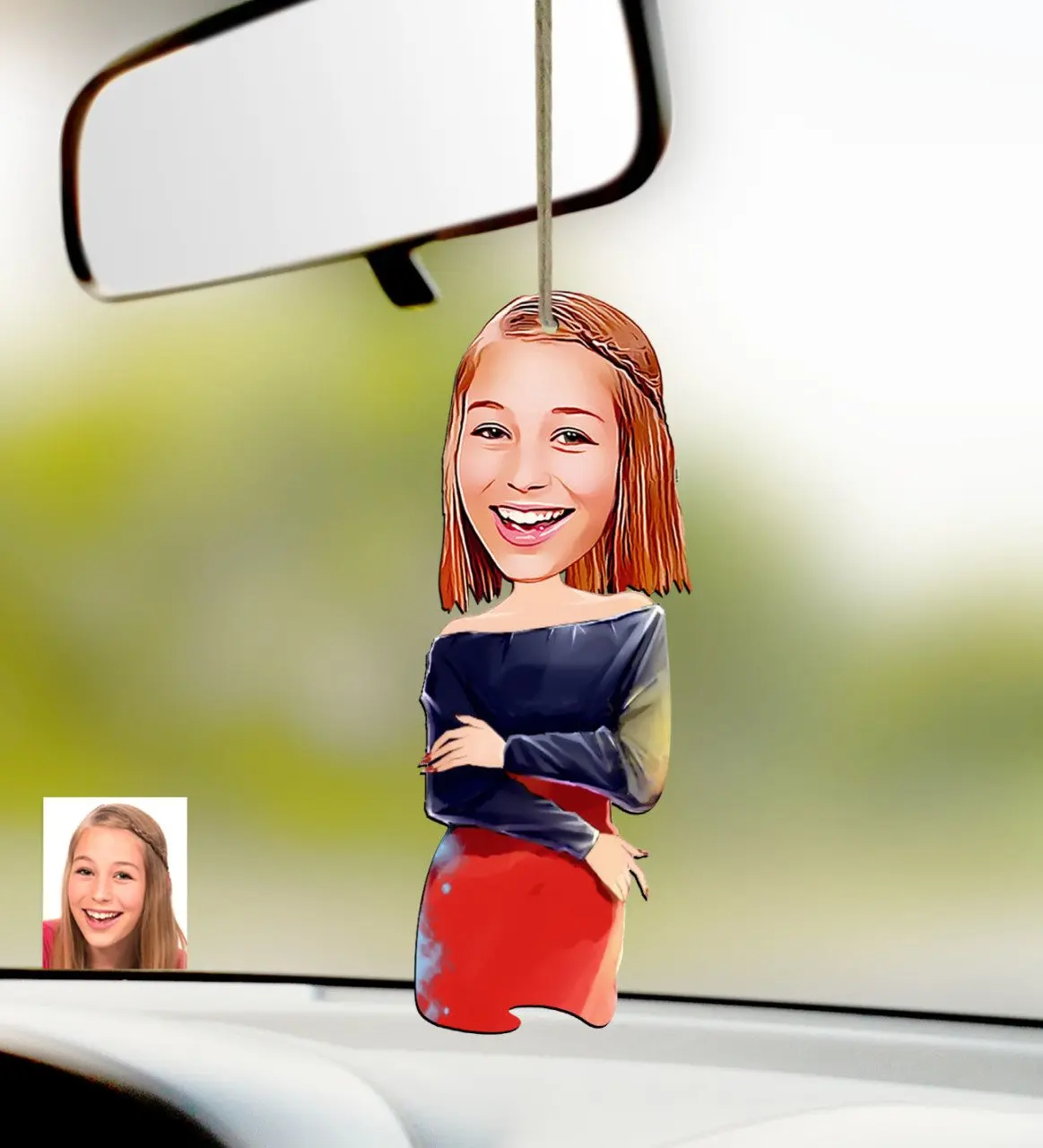 

Personalized Women 'S Caricature Of Wood Car Rearview Mirror Süsü-12