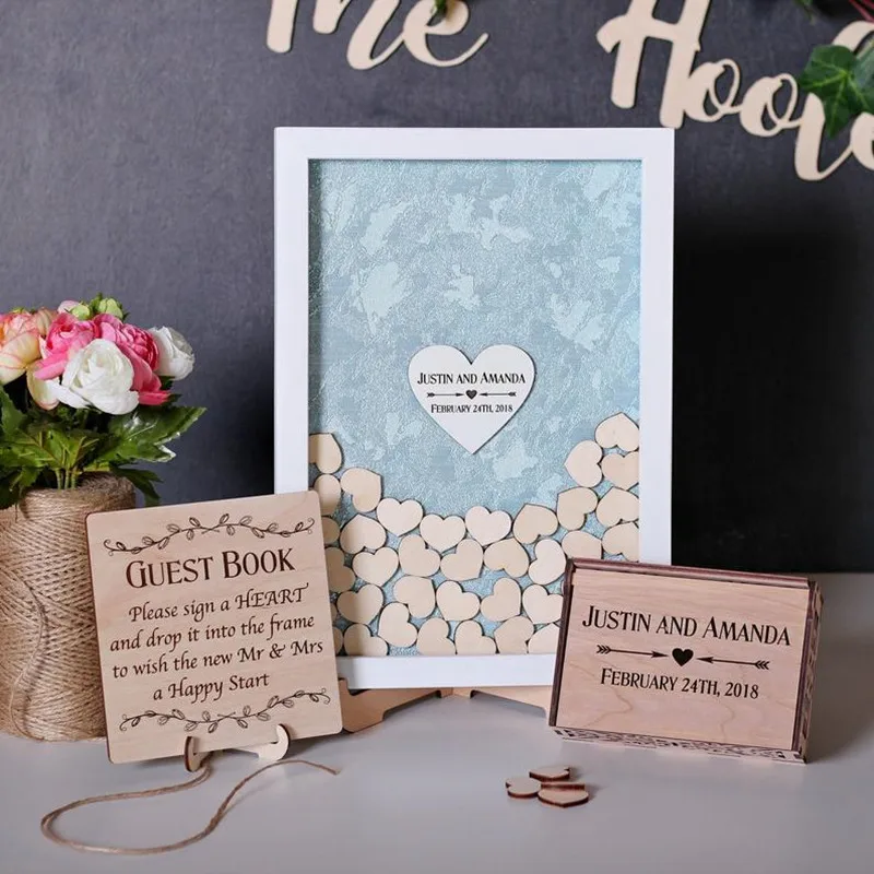

custom blue shadow box hearts drop Guestbook ideas alternative drop top box wood wedding guest book frame marriage gift sign in