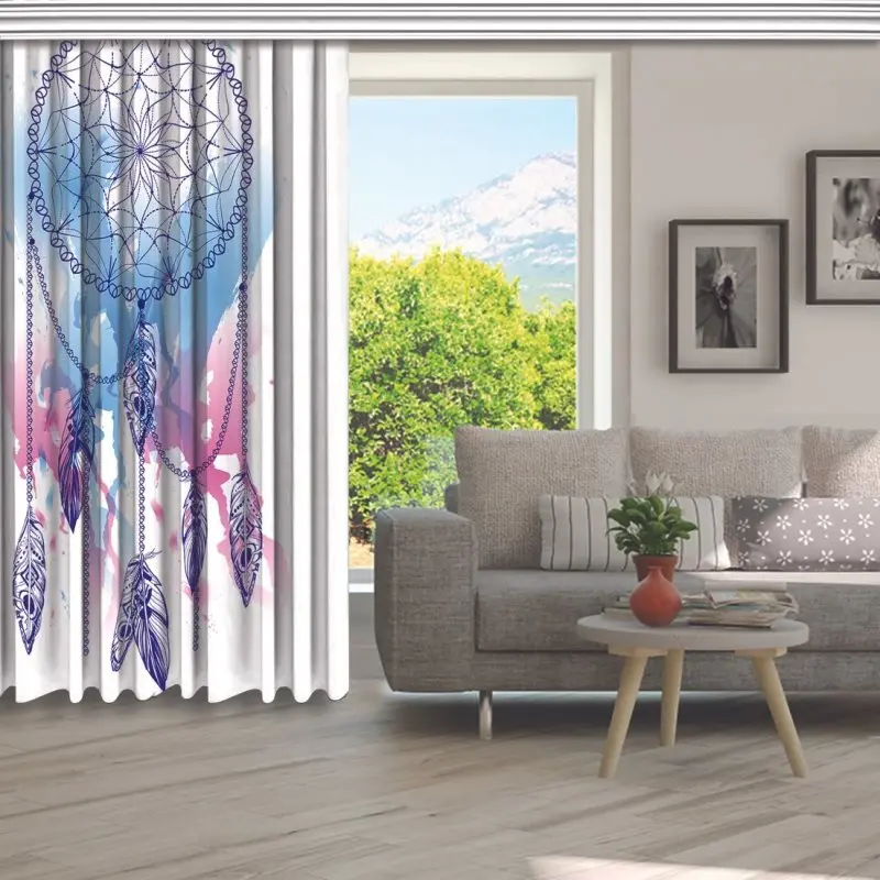 Занавеска Ловец снов с перьями акварельный эффект Богемный Хиппи стиль