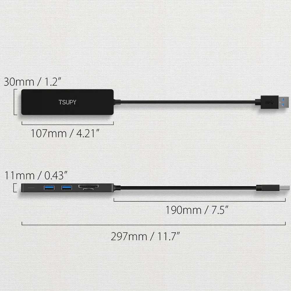 TSUPY тонкий размер usb-хаб USB 3,0-SD TF кард-ридер+ 3 USB 3,0 хаб для hp lenovo ASUS Macbook Air ПК ноутбук 1,2 м длинный кабель