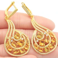 58x26mm big european design jewelry set 12g created citrine cz women dating 14k gold silver pendant earrings
