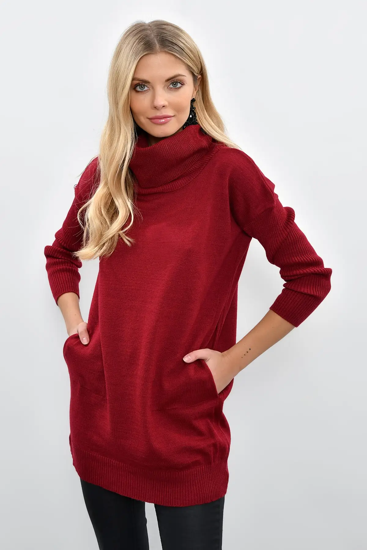 Крутая и сексуальная Воронка женщин воротник трикотажная туника платье