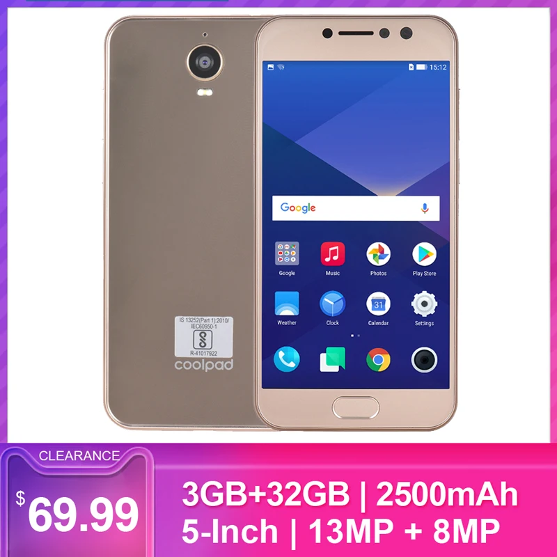 Coolpad примечание 6 Lite 4G, мобильный телефон с функцией 5-дюймовый HD Дисплей Android 7,1 3 Гб оперативной памяти, Оперативная память+ 32 ГБ Встроенная память 13MP 8MP 2500mAh смартфон с отпечатками пальцев