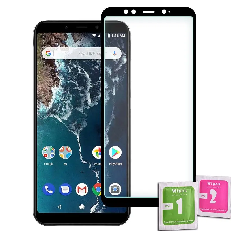 Закаленное стекло для защиты экрана XIAOMI MI A2 / 6X черное переднее полное качество