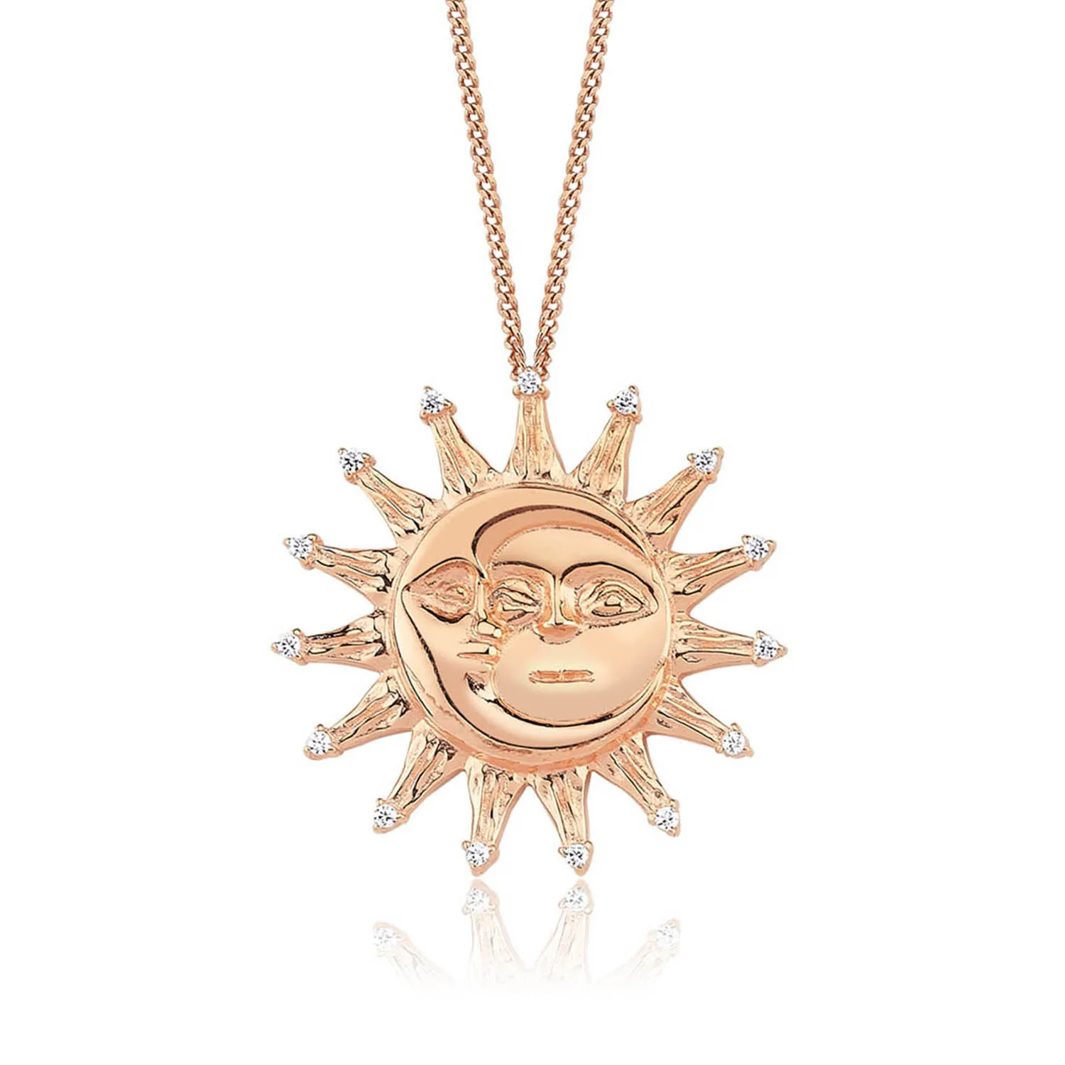 

Valori Jewels Unified Moon And Sun, Zirconia White Gemstone, Rose Gold Plated, Sterling Silver Necklace