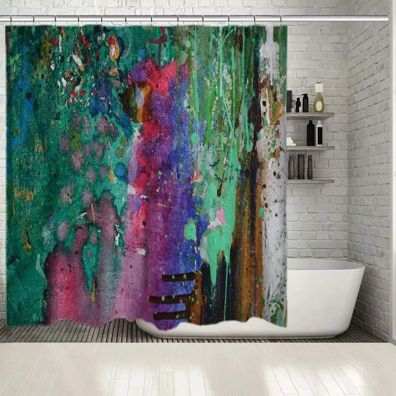 

Shower Curtain Trees Forest Foliage Abstract Nature Oil Painting Decorative Modern Artwork Brown Green Purple