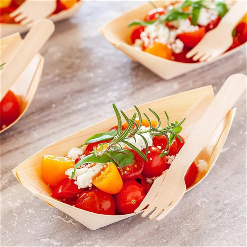 

x100 Eco-friendly Party Accessories Biodegradable Disposable Wooden Boat Kitchen