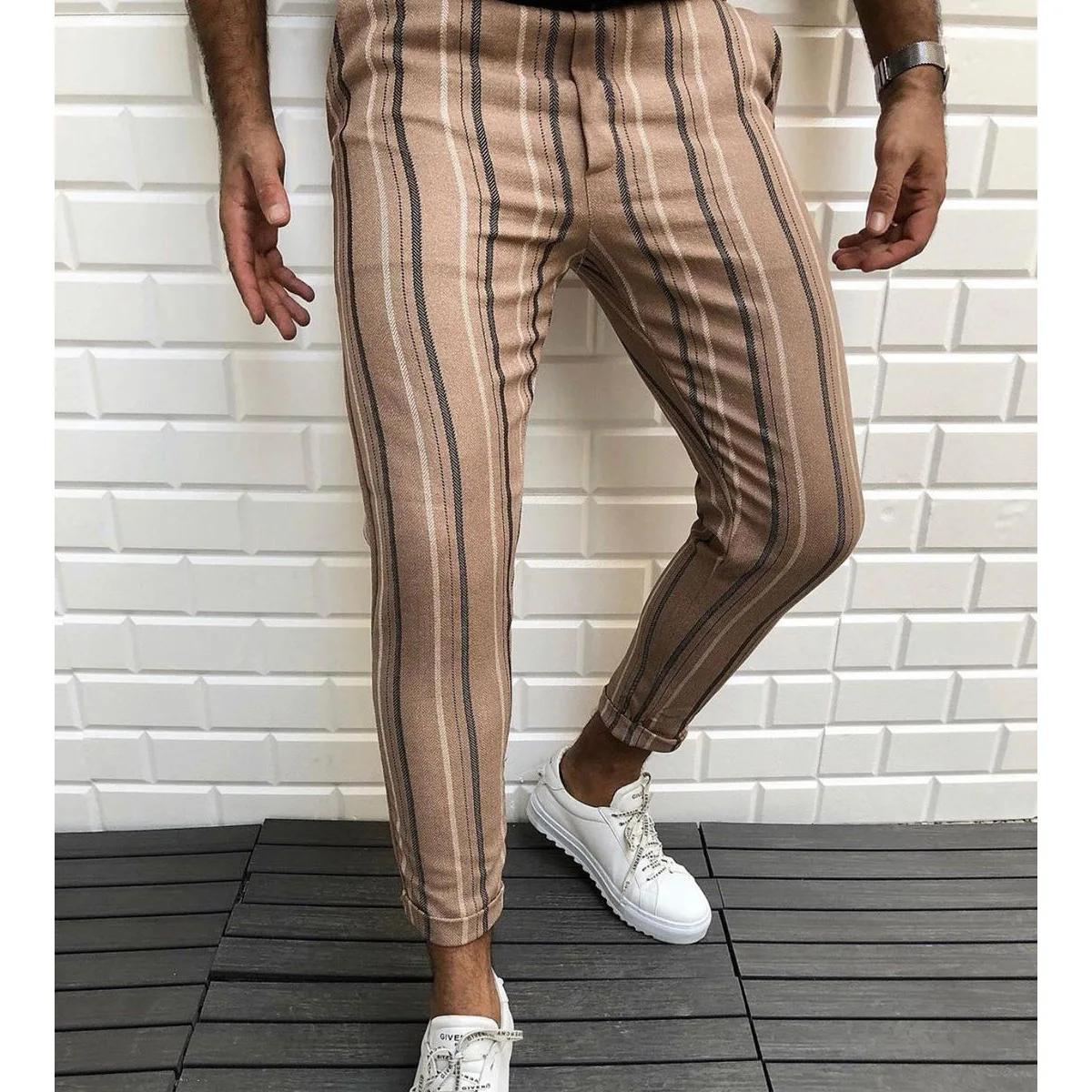 

Men's Casual Pants Sweatpants Male Tights Striped Printed Cotton Trousers For Men Elastic Waist Joggers Clothing Business Office