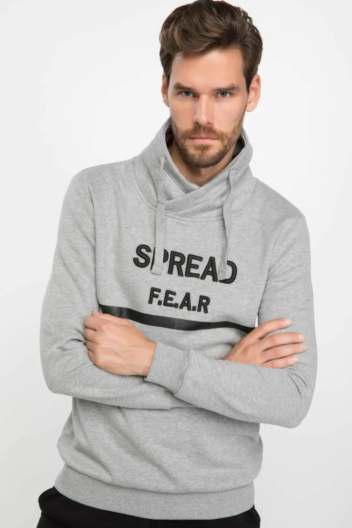 Дефакто Мужской пуловер светильник серый с капюшоном комбинезон рубашка