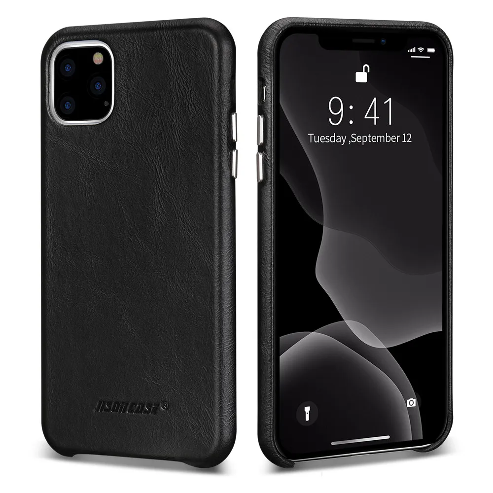 Black Jisoncase кожаный чехол для iPhone 11Pro MAX, ультра тонкий чехол из натуральной кожи, противоскользящий мягкий захват, устойчивый к царапинам чехол - Цвет: Black