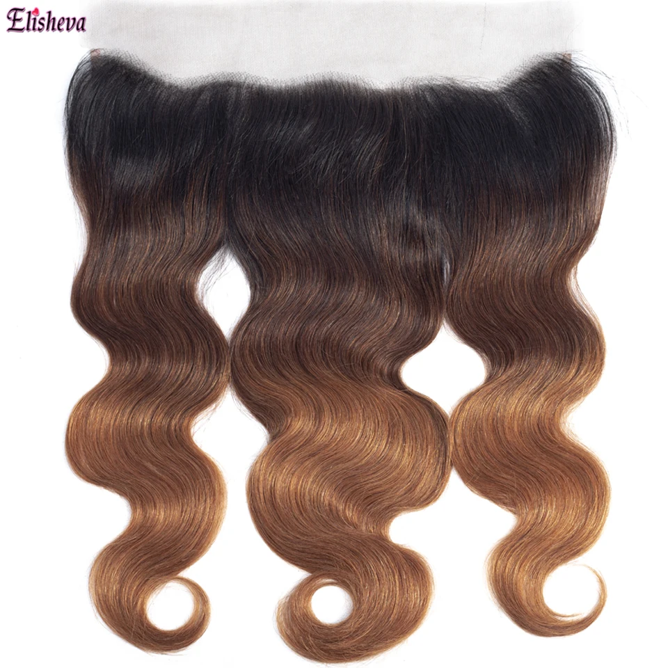 Elisheva Ombre пряди с фронтальной 1b 4 30 закрытием волнистые бразильские волосы Remy 150|3/4