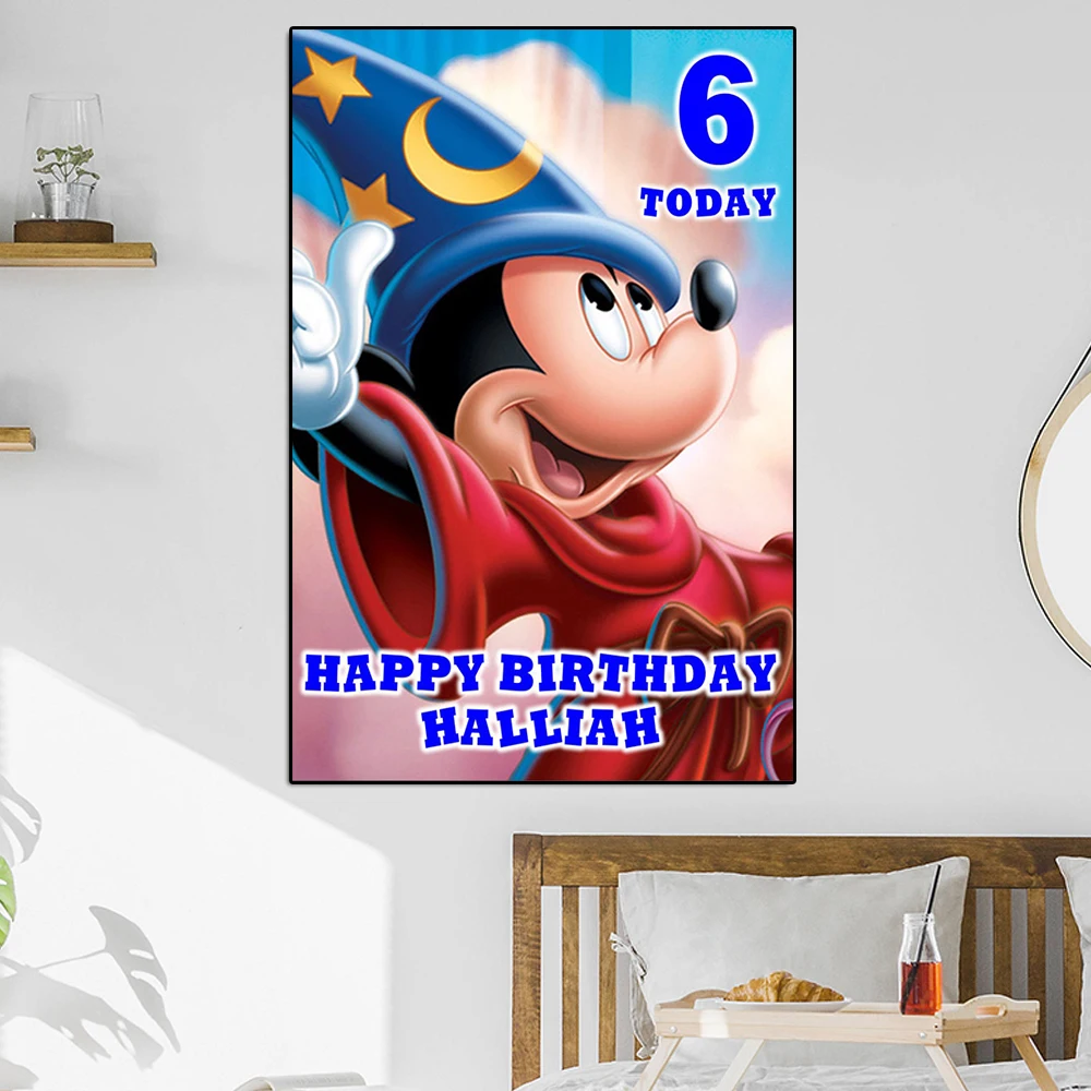 

Disney Mickey Mouse Personalized Birthday Poster And Print Custom Photo Canvas Painting Wall Art Mural Kids Room Home Decoration