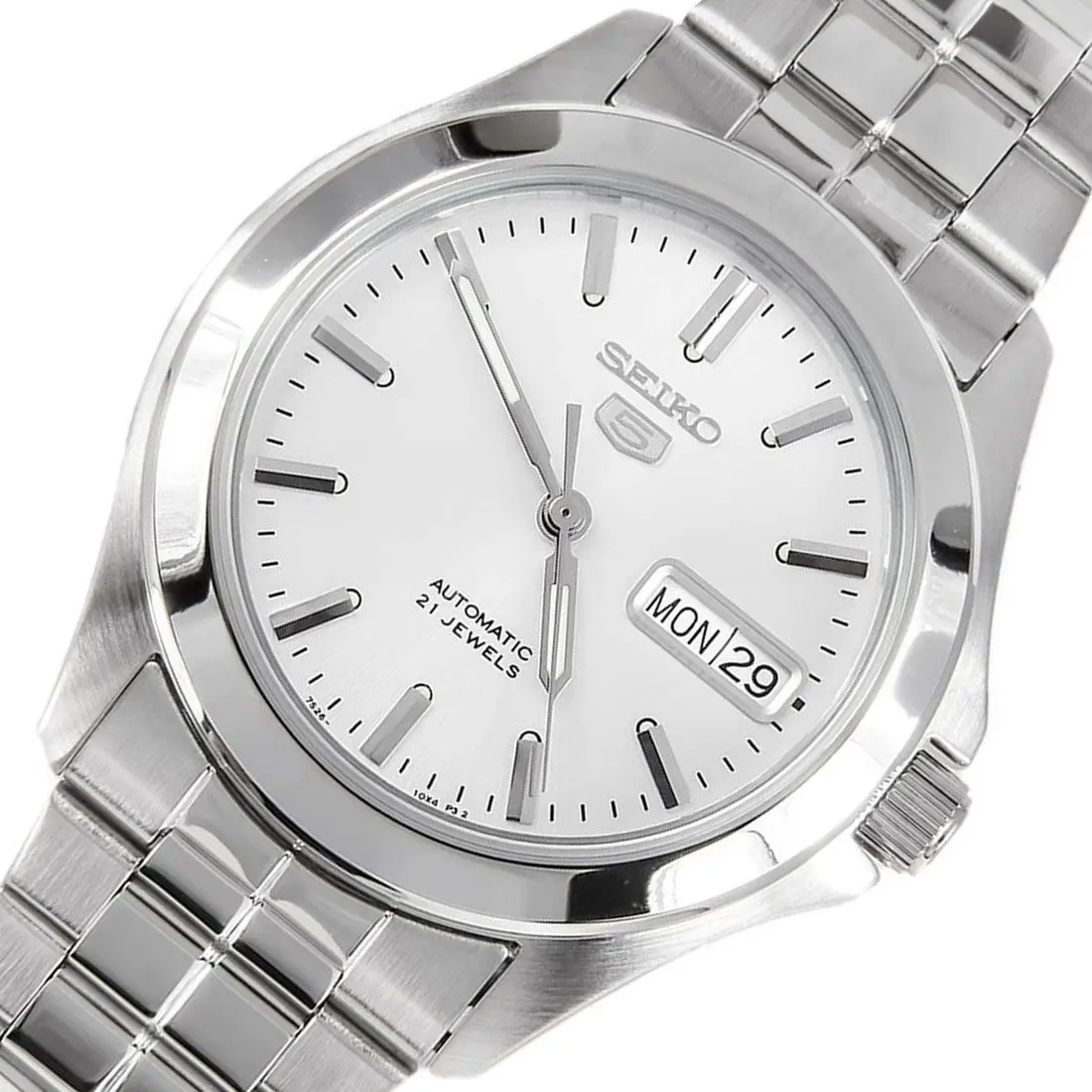 Auto Watch Men Seiko 5 Snkk87k1 Dial White Strap Steel Automatic Watch Man Seiko  5 Snk87k1 White Dial Steel Strap - Mechanical Wristwatches - AliExpress