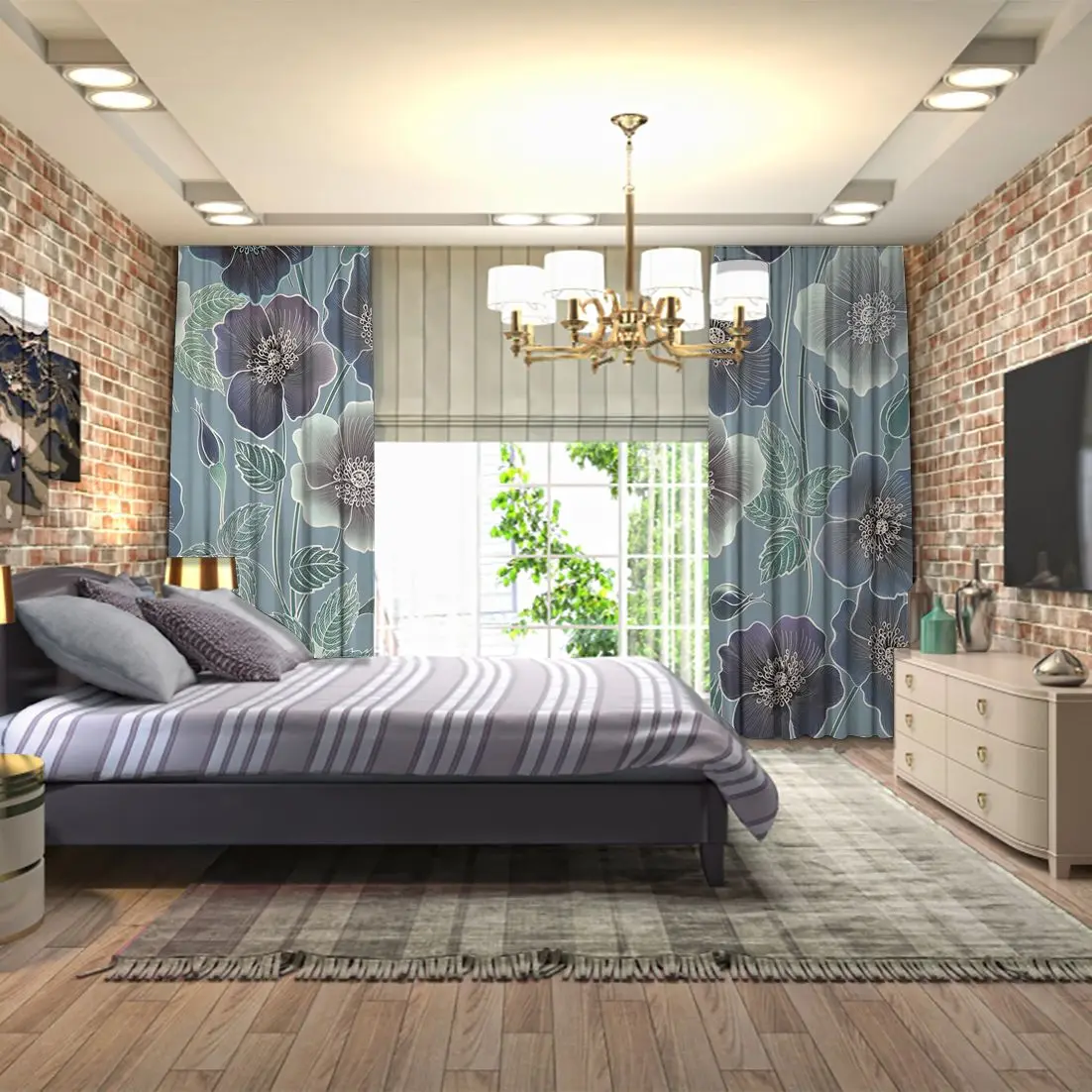 Занавеска Весна Цветущий сад Маки Цветы Листья классические декоративные