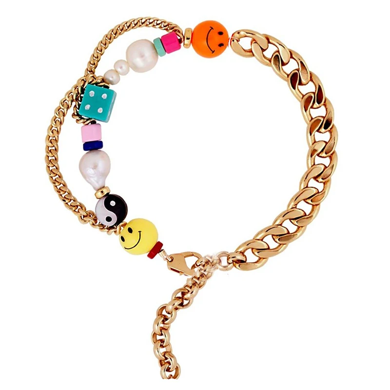 Креативный браслет цепочка из нержавеющей стали с подвеской в виде улыбки Инь