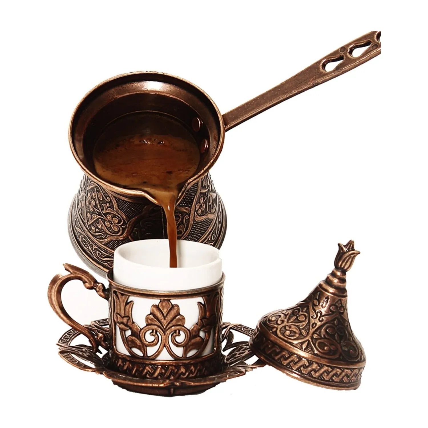

Turkish Coffee Pot Copper 4 Person 200ml Handmade Casting Decorative for Delicious Coffees