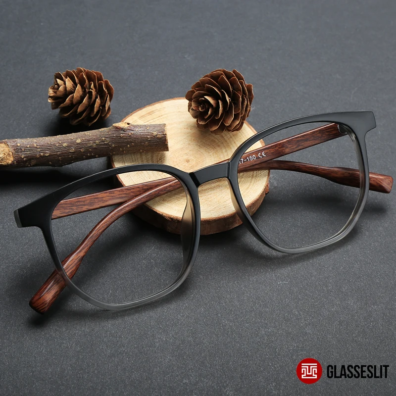 

Glasseslit TR90 Spectacle Light Square Eyewear Wooden Like Prescription Eyeglasses Gradient Color Optical Frame 200580